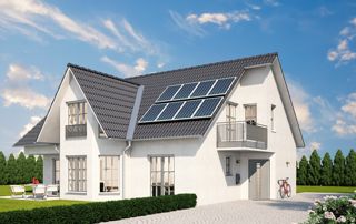 belle villa à Charleroi avec des panneaux solaires sur le toit