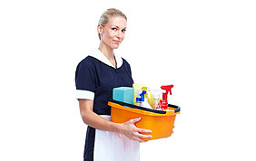 aide ménagère avec produits de nettoyage