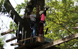 enfants sur un parcours accrobranches