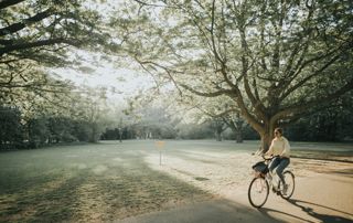 personne roulant à vélo dans la nature